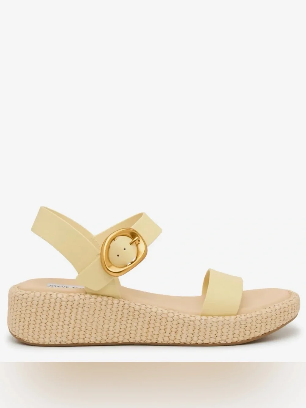 Steve Madden Pale Yellow Espadrille Wedge Sandal with Gold Buckle